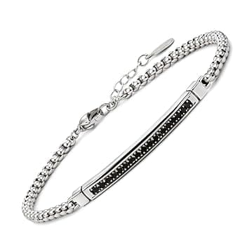 SAGA GIOIELLI Bracciale Uomo Acciaio con maglia tonda, barretta centrale e cristalli neri – Idea Regalo Festa del Papà, Compleanno, Natale, San Valentino, Anniversario - Confezione regalo inclusa