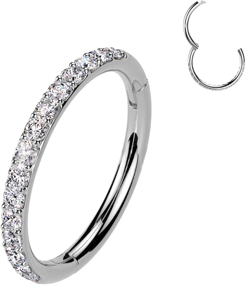 AWAKEN Piercing Orecchini Anello a Clicker Cerchio con Cristalli Brillanti Cartilagine/Septum/Helix in Acciaio Chirurgico 316L