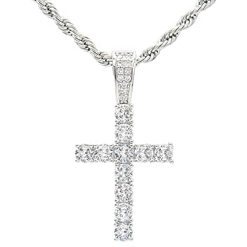 KONFEN Collana Uomo Donna, Croce Collane Girocollo Uomo Acciaio Inox con Zirconi, Catena con Pendente Croce Catenina Rapper, Retrò Catenella Acciaio Inossidabile Ciondolo Pendaglio Regalo per Ragazzo