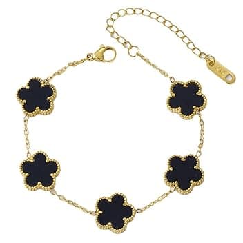 ARHZ 1 Pezzi Bracciale Quadrifoglio Donna Gioielli Placcati in Oro 18 Carati,Regali di Amicizia per Ragazze,nero
