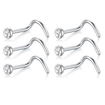 Piercing Naso 6 Pezzi, Acciaio Chirurgico 316L Forma L Con Zirconia Argento 2Mm Per Vari Stili