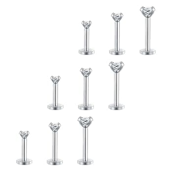 MODRSA 16G 2-4mm Chiaro CZ Labret Piercing Labbro Acciaio Chirurgico Trago Helix Orecchio Piercing Anello 6-10mm 9 Pezzi