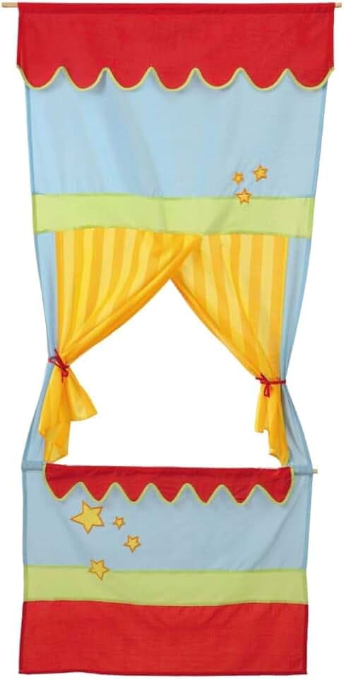 roba Teatro delle Marionette Punch e Judy - per Bambini - Salvaspazio - con Palcoscenico e Sipario - Gioco Olistico - da Appendere alla Parete - Azzurro/Giallo/Rosso