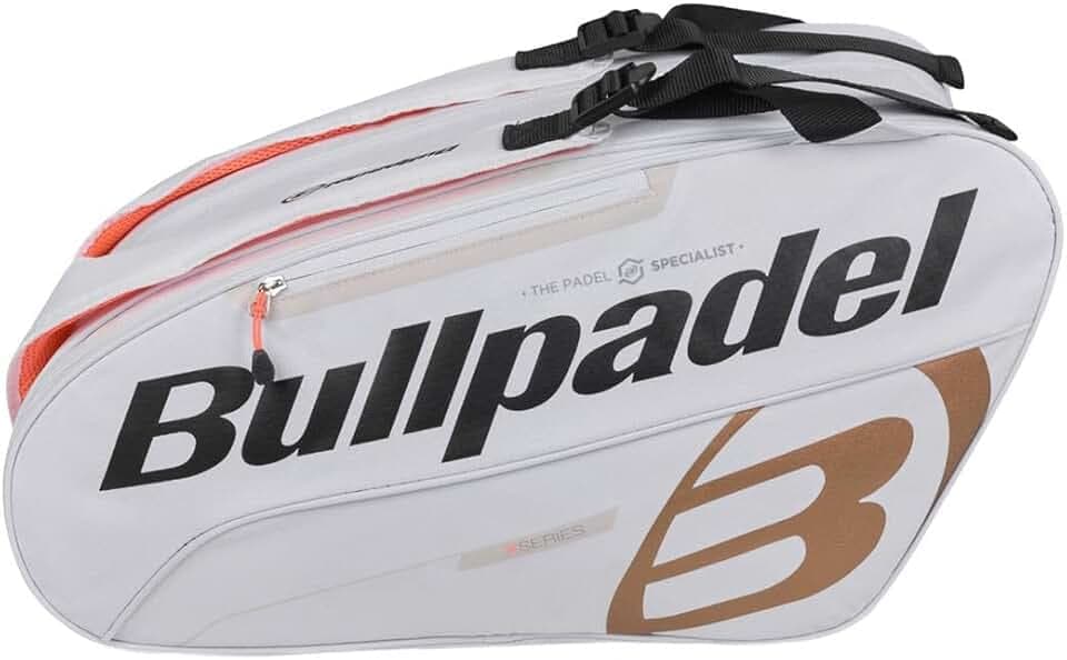 Bullpadel - Paletero Tour Bianco, con Dettagli in Nero e Arancione, con Tasche per Racchette, Scomparto per Abbigliamento o Materiale e Tasche Ausiliarie, Maniglie Imbottiate e da Mano per il