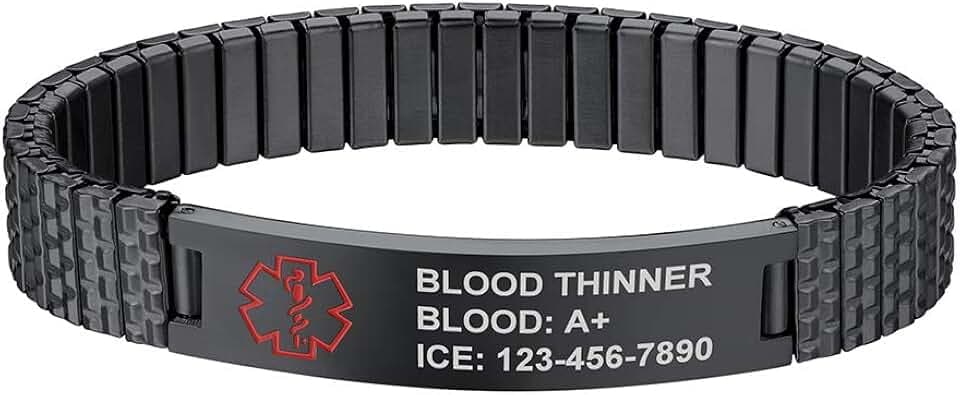 Supcare Bracciale Uomo Acciaio Personalizzato, 2 Stili Medico Emergenza Braccialetto Incisione Identificativo, Argento/Nero/Oro Bracciale Magnetico Uomo, 15-20 cm Bracciale Rigido Gioielli Uomo Donna Recycled Claim Standard Blended