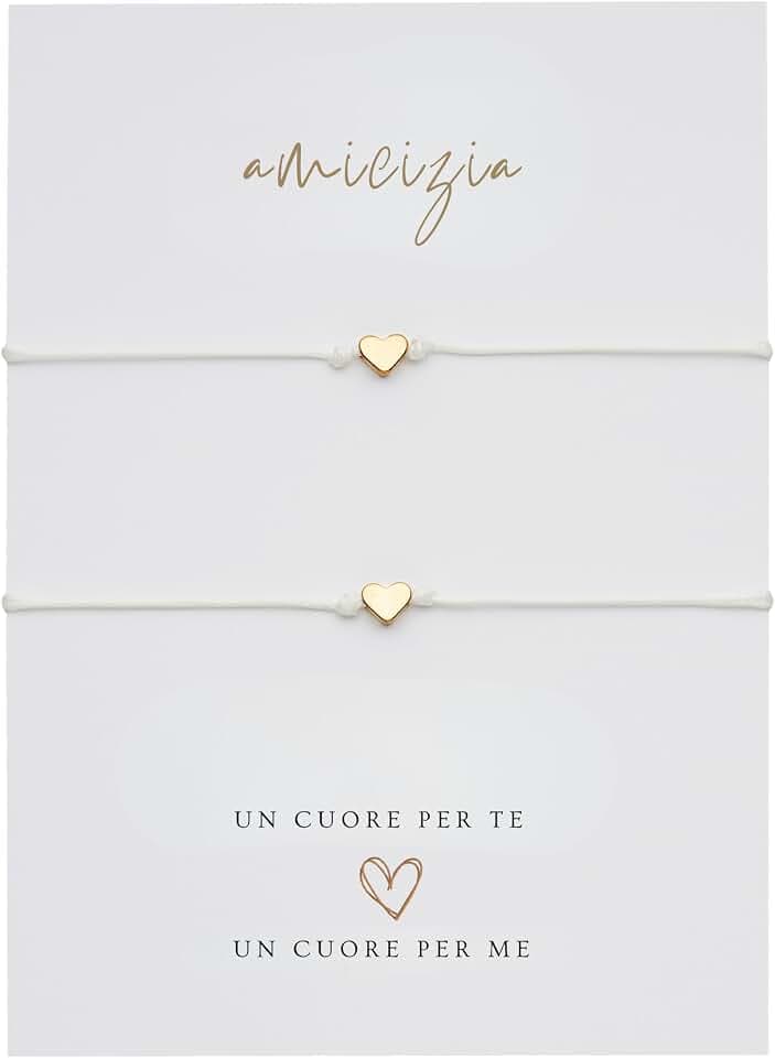Braccialetti dell’amicizia (set 2 pezzi) | macramè minimal con cuore dorato | bracciale amicizia donna, regalo donna per migliore amica BFF | gioielli/jewellery