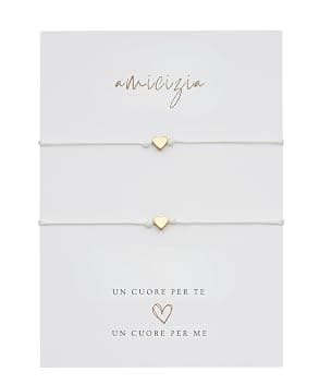 Braccialetti dell’amicizia (set 2 pezzi) | macramè minimal con cuore dorato | bracciale amicizia donna, regalo donna per migliore amica BFF | gioielli/jewellery