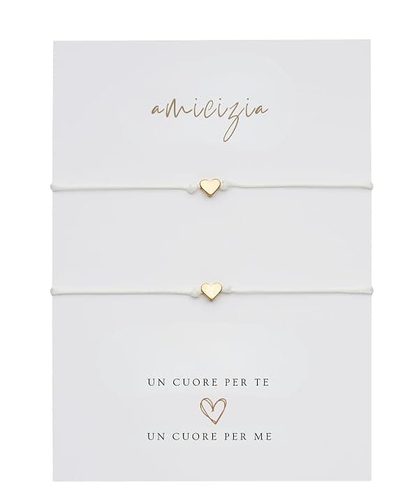 Braccialetti dell’amicizia (set 2 pezzi) | macramè minimal con cuore dorato | bracciale amicizia donna, regalo donna per migliore amica BFF | gioielli/jewellery