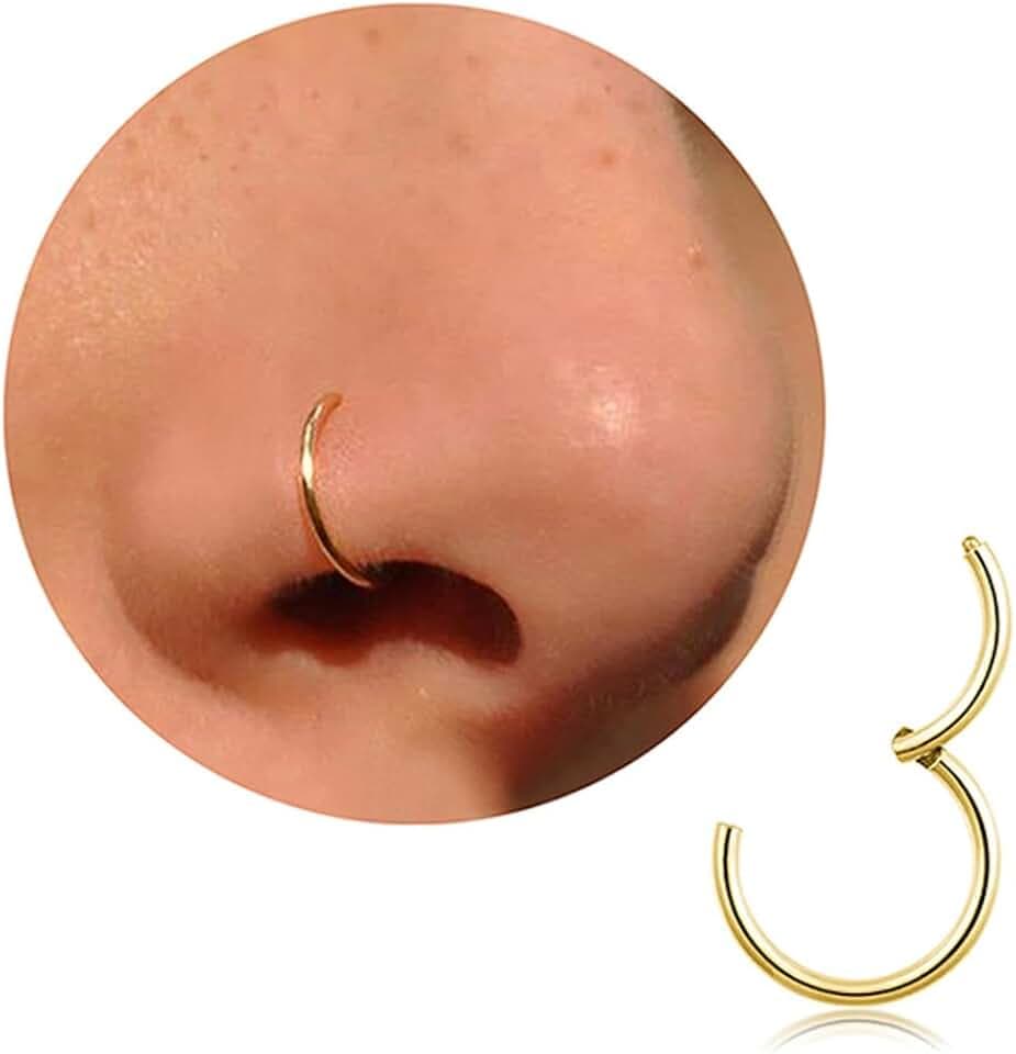 DAI JY Anello da naso in oro e argento, sottile, in titanio, per uomo e donna, 20 g, 18 g, 16 g, per setto trago, conch, per labbra, naso, anelli da 6 mm/7 mm/8 mm/9 mm/10 mm ClimatePartner certified