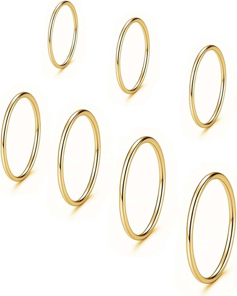 COYUN 7 Pezzi Anelli Impilabili In Acciaio Inox Da Donna, Thin Plain Band Rings Stackable Knuckle Rings, Comfort-Fit 3/4/5/6/7/8/9-D'oro
