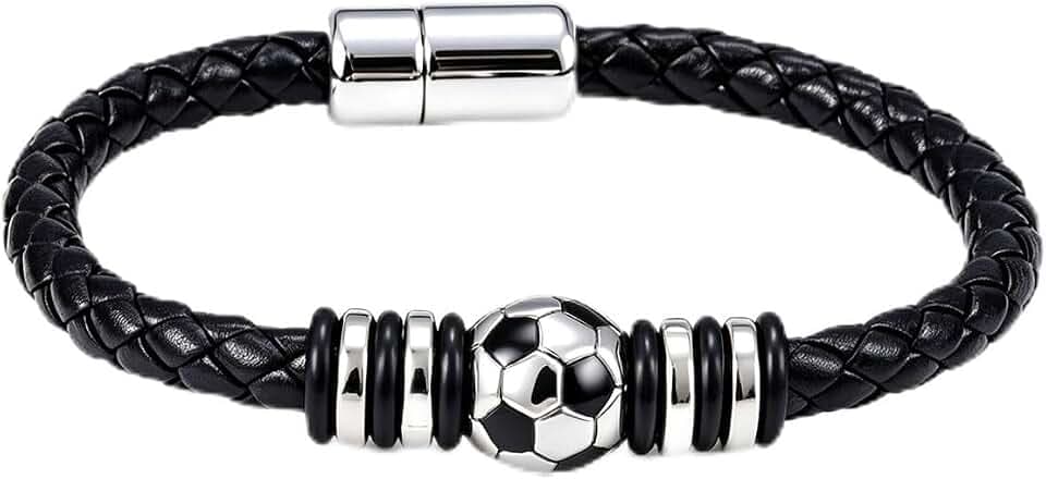 Braccialetto Calcio per Ragazzi con Cordoncino in Pelle e Chiusura Magnetica, Accessorio Sportivo Regalo per Bambini 8-14 Anni, Idea Regalo per Compleanno Cresima Calciatore Tifoso