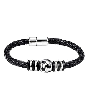 Braccialetto Calcio per Ragazzi con Cordoncino in Pelle e Chiusura Magnetica, Accessorio Sportivo Regalo per Bambini 8-14 Anni, Idea Regalo per Compleanno Cresima Calciatore Tifoso