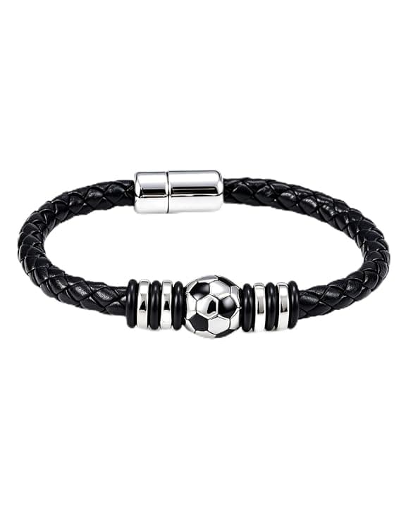 Braccialetto Calcio per Ragazzi con Cordoncino in Pelle e Chiusura Magnetica, Accessorio Sportivo Regalo per Bambini 8-14 Anni, Idea Regalo per Compleanno Cresima Calciatore Tifoso