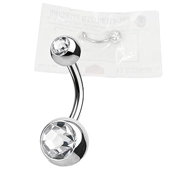 WARRIOR Piercing Ombelico STERILE Acciaio Chirurgico 316L Banana Classico Basic Doppio Cristalli