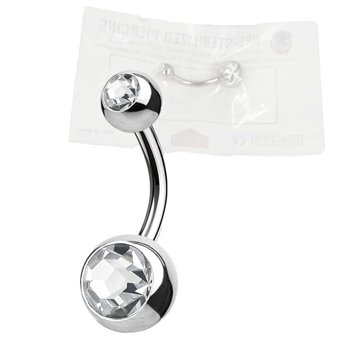 WARRIOR Piercing Ombelico STERILE Acciaio Chirurgico 316L Banana Classico Basic Doppio Cristalli