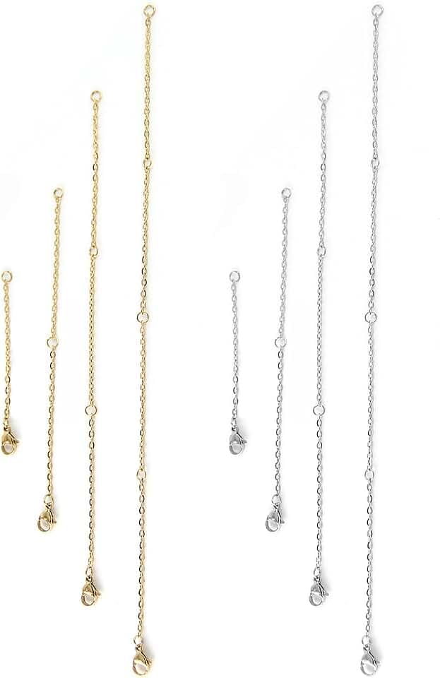 8 Pezzi Collana Extender, Argento e Oro, Gioielli per Bracciale e Caviglia, per Donne e Uomini (4 Taglie), Acciaio Inossidabile