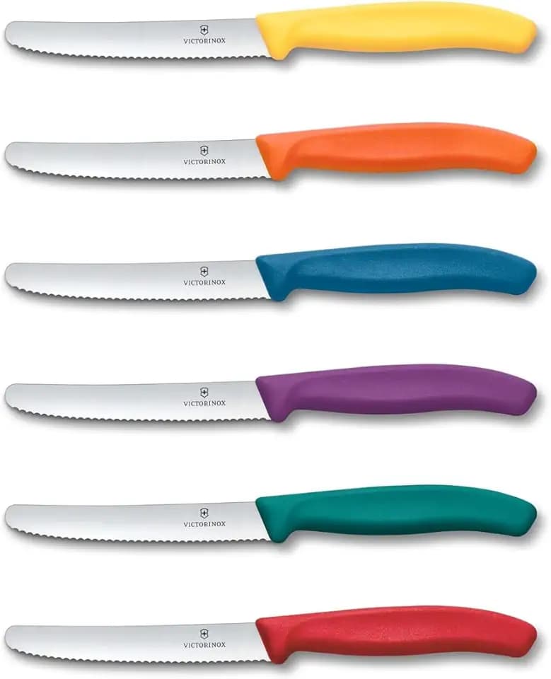 Victorinox Swiss Classic set 6 coltelli da tavola seghettati, coltelli da pane, 11 cm, acciaio inox, lavabile in lavastoviglie, Swiss Made, multicolore