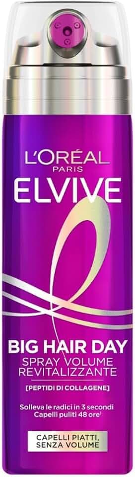 L'Oréal Paris Elvive Spray Rivitalizzante, Per Capelli Fini e Sottili, Effetto Volume Istantaneo, Con Peptidi di Collagene, Erogatore Multi-Getto, Big Hair Day, 200 ml