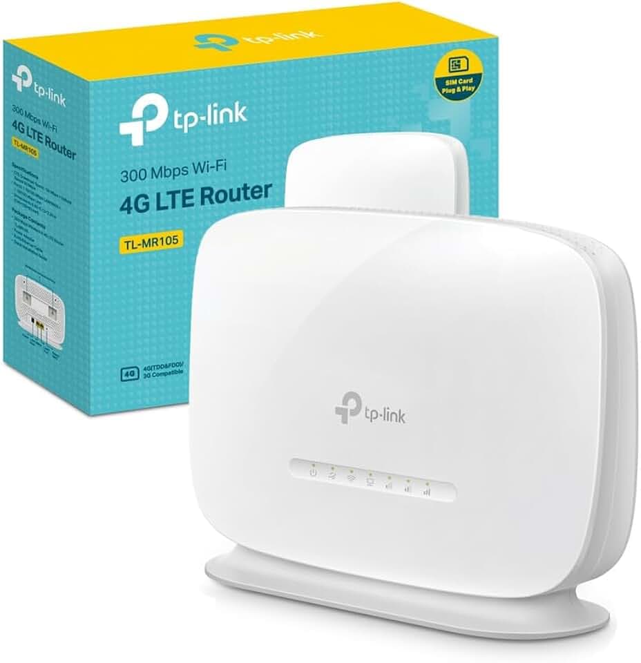 TP-Link TL-MR105 Cat4 Router 4G LTE Wireless N300Mbps, Router WiFi con Sim, Porta LAN/WAN, Modem 4G Sim, Senza Configurazione, Antenne Interne, Porte Antenna Esterna, Collega Fino a 32 Dispositivi