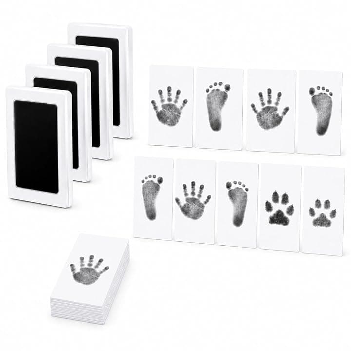 Kit Impronte Neonato Senza Inchiostro, 4 Tamponi Clean Touch e 8 Schede