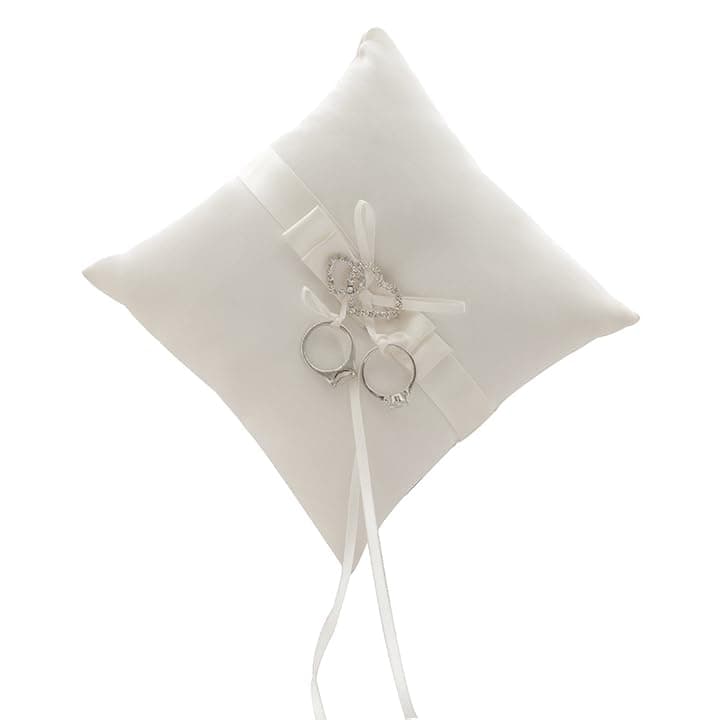 Bodosac Awtlife - Cuscinetto per fedi nuziali, con 2 cuori in strass, avorio, 17,8 cm (7”)