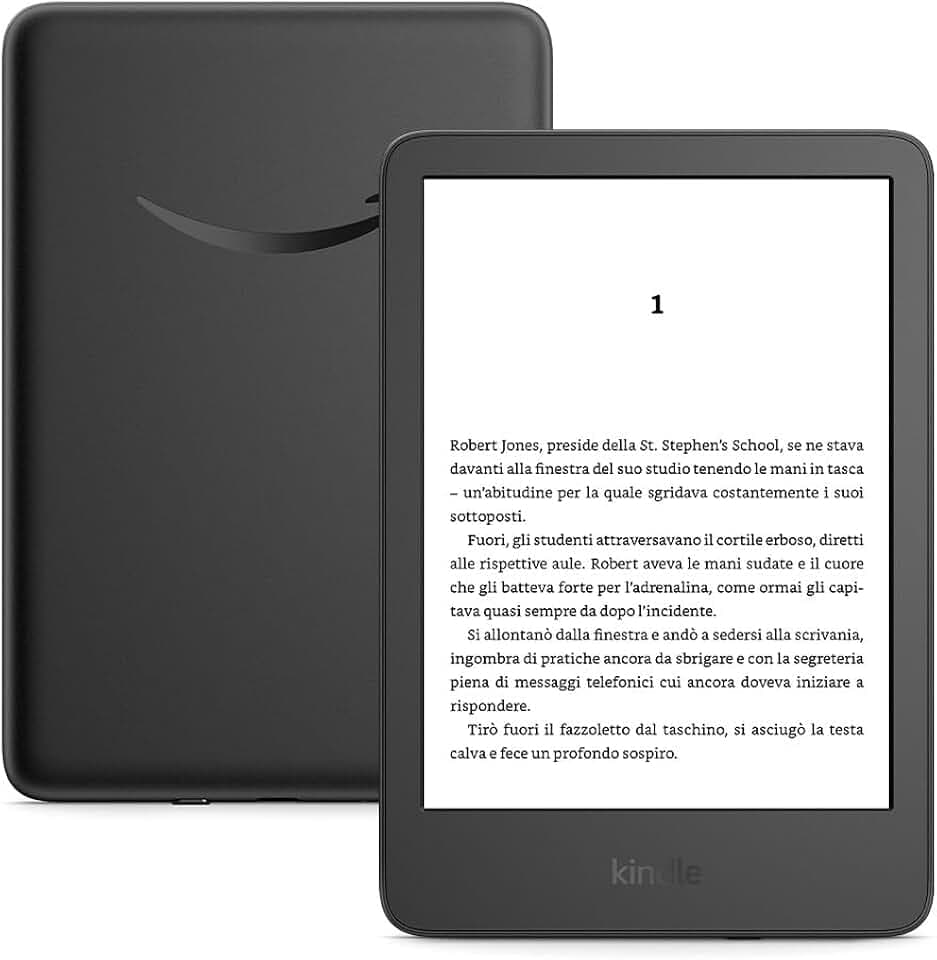 Amazon Kindle (Ultimo modello) - Il più leggero e compatto, con schermo antiriflesso, cambio pagina più rapido, illuminazione frontale regolabile - 16 GB - Senza pubblicità - Nero Reducing CO2