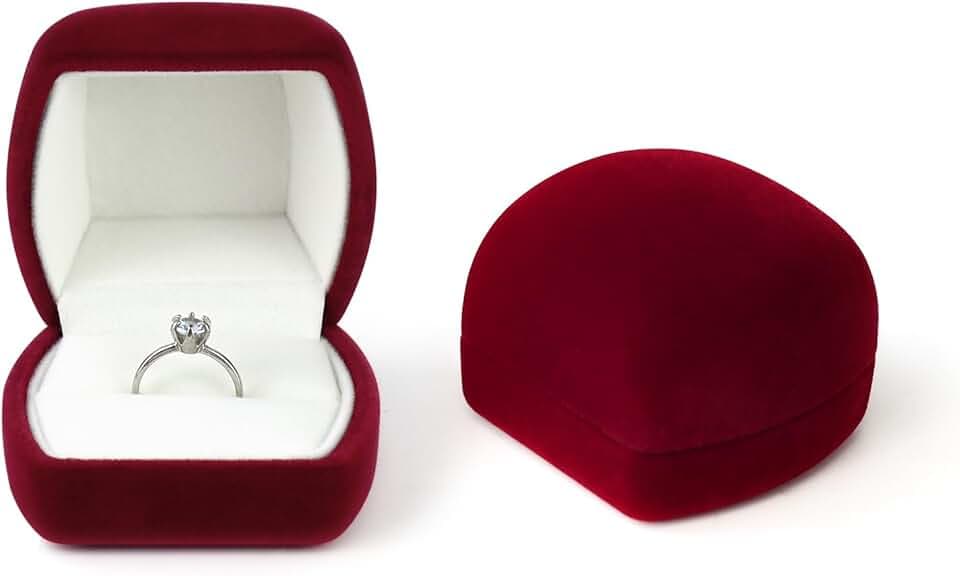 FuninCrea FuninCrea Semplice scatola per anelli in velluto, per matrimonio, portatile, per anello di fidanzamento, matrimonio, colore rosso