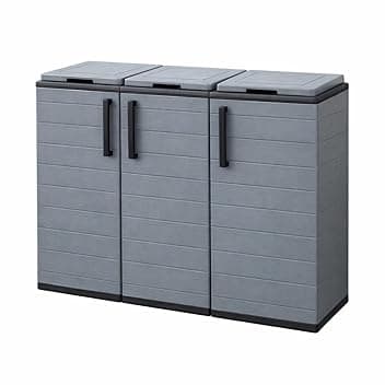 Maury's Armadietto Pattumiera 300 Lt per la Raccolta Differenziata Da Esterno e Interno 3 Vani Separati 102x37xh84 cm con Anelli Portasacco Scomparti per Rifiuti e con Ante (3 Scomparti)