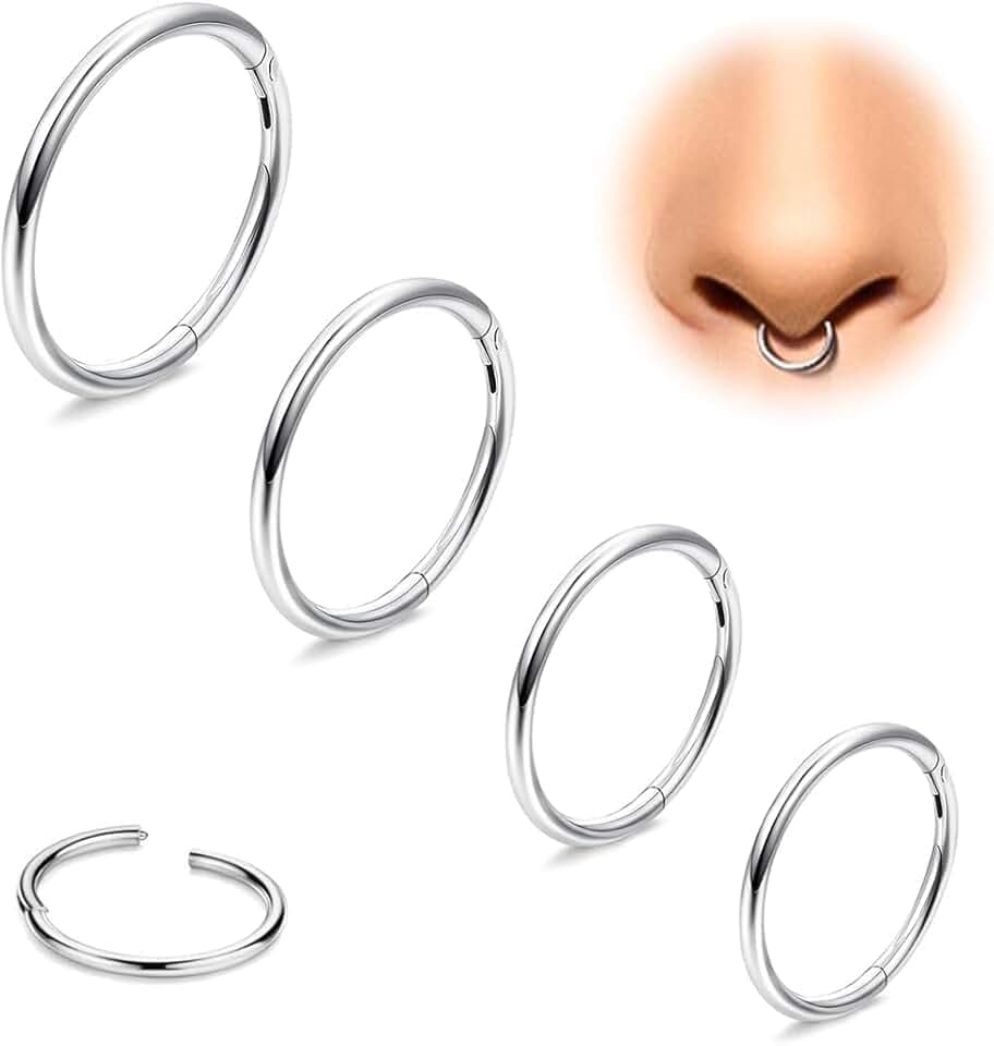 COYUN 4 pezzi Piercing Naso in Acciaio Chirurgico Setto Piercing Anello Segmento Body Piercing Naso Cerchio Anelli per Labbro Cartilagine Conchiglia Orecchini Elica per Donne Uomini,6mm 8mm 10mm 12mm