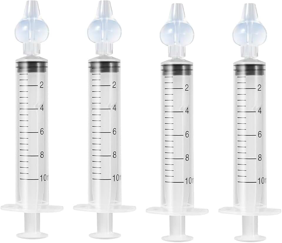 4 PCS Siringa per Lavaggi Nasali Bambini 10 ml, Baby Doccia Nasale Sicuro e Confortevole, Irrigazione Nasale Riutilizzabile Portatile Aspiratore Nasale