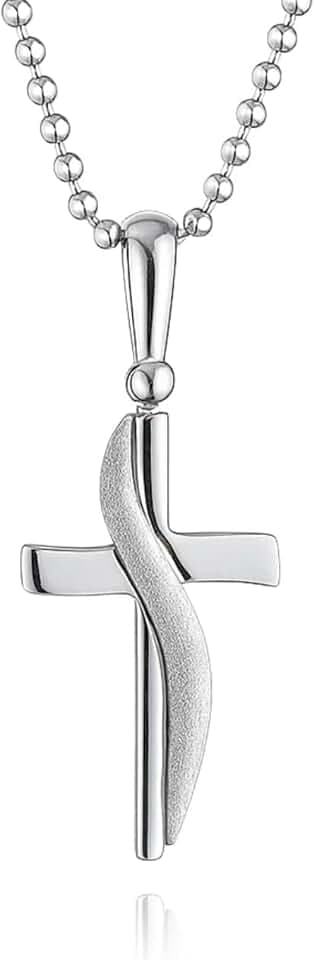 fish Ciondolo A Croce In Argento 925 Con Collana Regolabile A Sfera Per Ragazzi E Ragazze