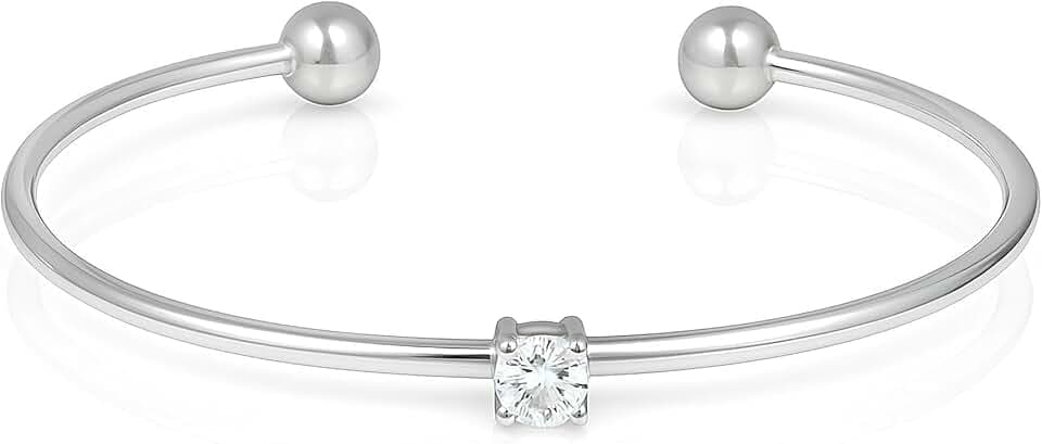 SAGA GIOIELLI Bracciale Donna in Acciaio Inossidabile Regolabile con Zircone da 5 mm – Punto Luce Elegante Braccialetto Rigido Aperto, Idea Regalo Raffinata