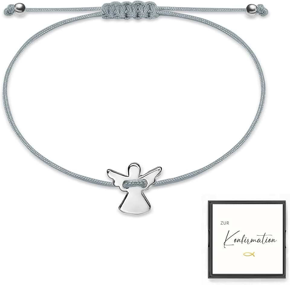 BOYATONG Regalo per cresima, angelo custode, bracciale in argento, regolabile con biglietto e confezione regalo, piccolo regalo per cresima, ragazza e ragazzo, 13-26 cm, Acciaio inossidabile