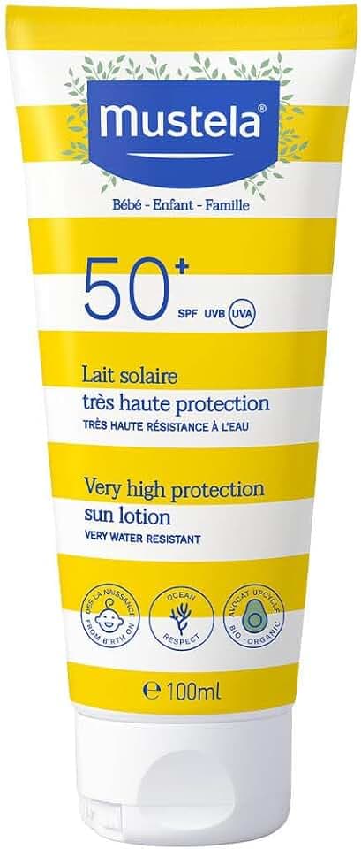 Mustela Latte solare SPF 50+ (100ml) - Protezione solare viso e corpo con perseose di avocado - Adatto a tutta la famiglia e in gravidanza - Protegge dai raggi UVB e UVA