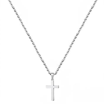 ShiWuYou Croce Singolo, Acciaio Inossidabile con Pendente Croce a Catena per Uomo, Regali di Pasqua per Il Giorno del Ringraziamento