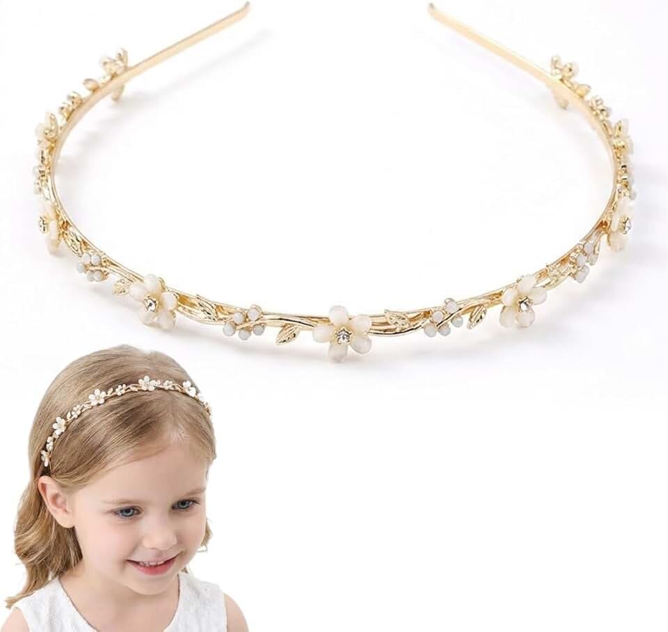 YUZNA 1 Accessorio, Cerchietto per Bambine e Ragazze, Corona di Fiori con Braccialetto, Coroncine Fiori, Adatto per Matrimoni, Prima Comunione Bambina e Comunione Bambina