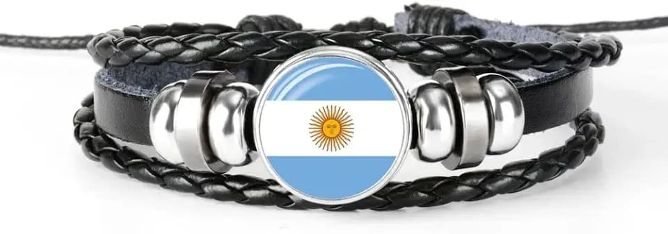 LODMLOER Braccialetto In Corda Per Maglieria - Bandiera Dell'Argentina Fatta A Mano Con Perline Con Corda,Bracciale In Pelle Pu Multistrato Con Gemma Di Vetro,Bracciale Steam Punk Regolabile Con Gioco Del