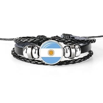 LODMLOER Braccialetto In Corda Per Maglieria - Bandiera Dell'Argentina Fatta A Mano Con Perline Con Corda,Bracciale In Pelle Pu Multistrato Con Gemma Di Vetro,Bracciale Steam Punk Regolabile Con Gioco Del