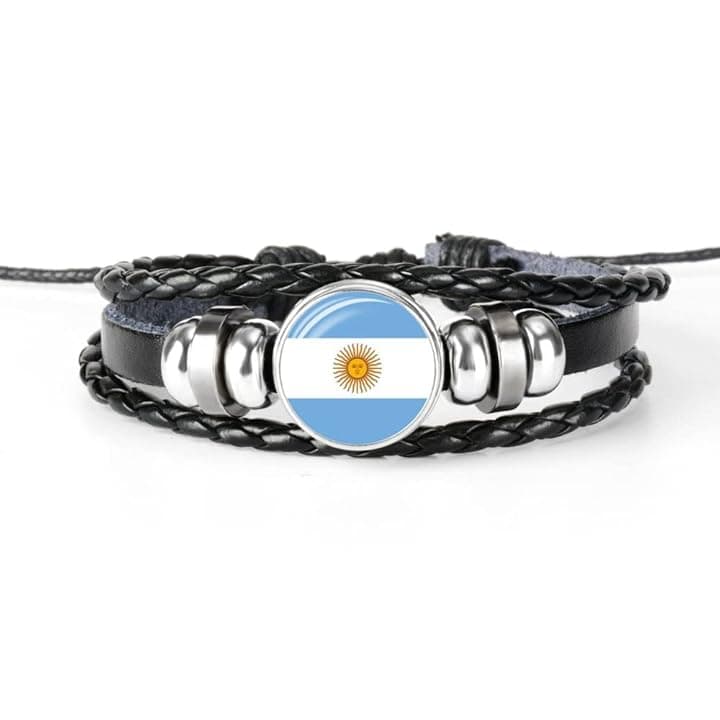 LODMLOER Braccialetto In Corda Per Maglieria - Bandiera Dell'Argentina Fatta A Mano Con Perline Con Corda,Bracciale In Pelle Pu Multistrato Con Gemma Di Vetro,Bracciale Steam Punk Regolabile Con Gioco Del