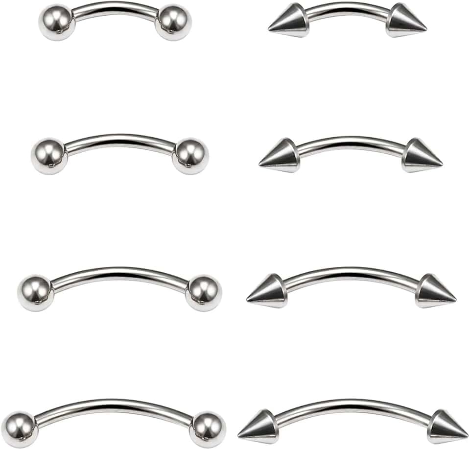ZAMXHUG ZAMXHUG 16G Piercing Sopracciglio Curvo Barbell - 8PCS 12mm Labbro Tragus Bar Piercing Gioielli, Anelli Sopracciglio in Acciaio Inox Anello Labbro Bilanciere Anello Curvo Trago Orecchino Donne/Uomini