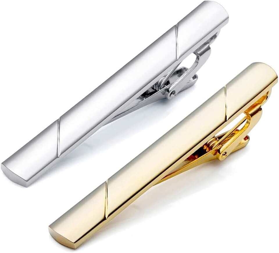 LONSVTTU 2pcs fermacravatta per uomo fermacravatta in metallo rame classico per San Valentino, Natale, matrimonio affari bar e vita quotidiana (oro, argento)