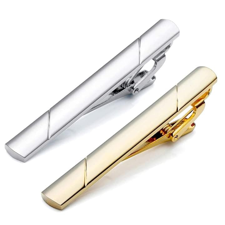 LONSVTTU 2pcs fermacravatta per uomo fermacravatta in metallo rame classico per San Valentino, Natale, matrimonio affari bar e vita quotidiana (oro, argento)