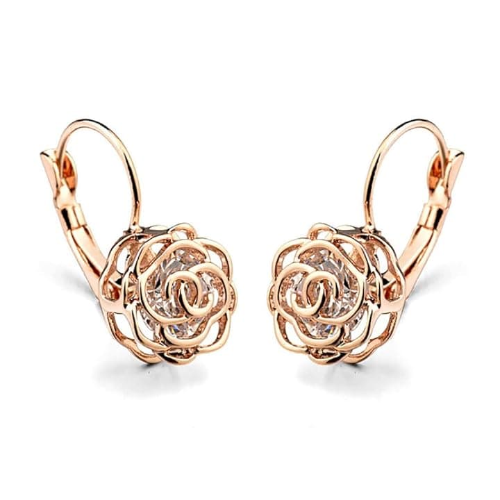 IMINI Orecchini a monachella con fiore di rosa 3D in cristallo filigrana CZ, pendenti a goccia per donne e ragazze, orecchini delicati per orecchie sensibili, regalo elegante per amanti, matrimonio