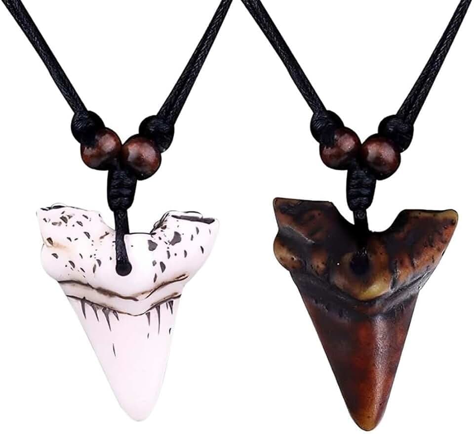 Teegxddy Collana Denti di Squalo - 2 Pezzi Collana Uomo e Donna Lunga - Ciondolo Bianco e Marrone