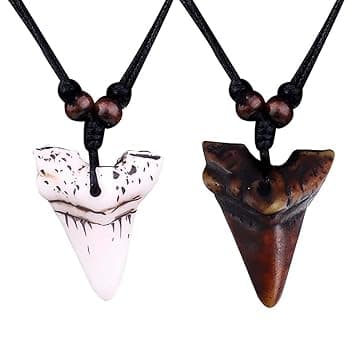 Teegxddy Collana Denti di Squalo - 2 Pezzi Collana Uomo e Donna Lunga - Ciondolo Bianco e Marrone