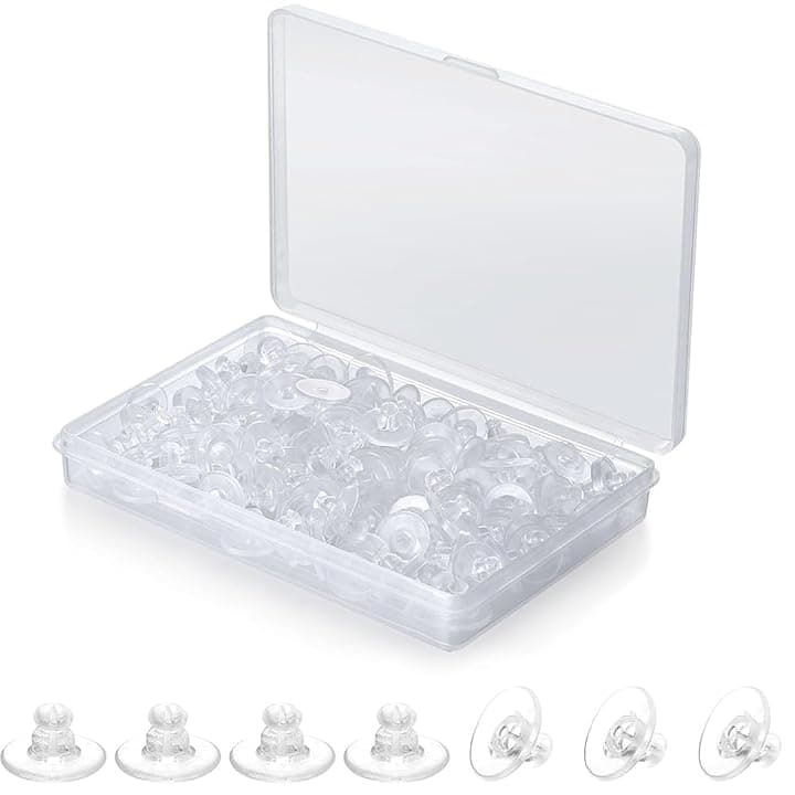 COYUN 100 Pezzi Ferma Orecchini In Silicone, Chiusura Universale, Chiusura In Gomma, Con Scatola Di Immagazzinaggio, Per La Sostituzione Fai-Da-Te,Trasparente