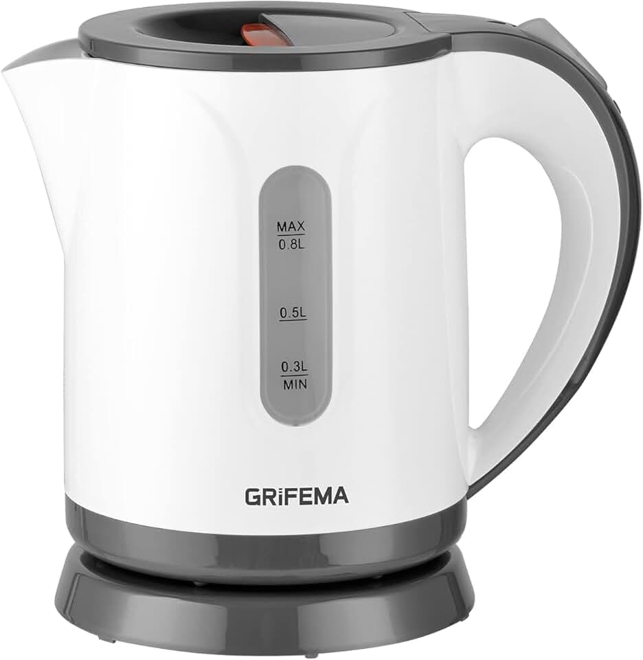 GRIFEMA Bollitore Elettrico Piccolo, 1100W 0,8 Litri per Acqua, con Filtro Anticalcare, Spegnimento Automatico, Corpo in Plastica e Base a 360° - Elettrodomestico da Cucina, GC1001​ Global Recycled Standard