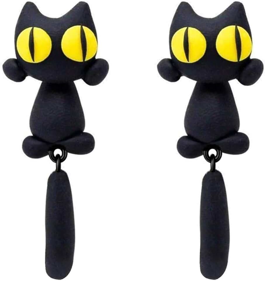 Binoster Orecchini gatto nero ragazza orecchini compleanno festa con scatola di gioielli, plastica, Plastica