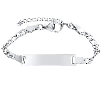 JewelryWe Braccialetto Bambino con Nome Personalizzato, Nome/Data/Coordinate,Bracciale Targhetta Identificativa,Regalo