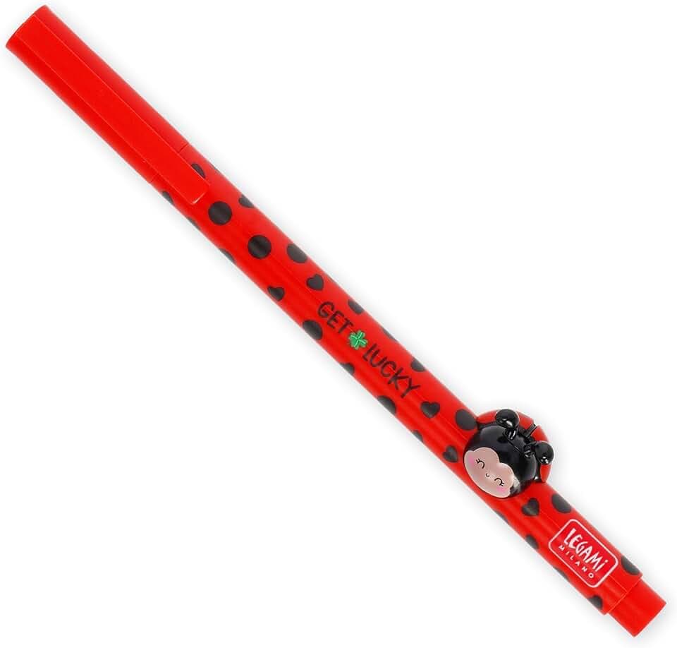 Legami - Penna Gel con Animaletto Decorativo Lovely Friends, Ladybug, Evita il Rotolamento, Inchiostro Rosso, Animaletto Rimovibile e Ricombinabile, Punta 0,5 mm